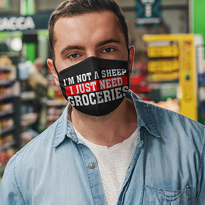 Alternative view of I'm Not a Sheep I Just Need Groceries Washable Reusable Custom - Printed Cloth Face Mask Cover