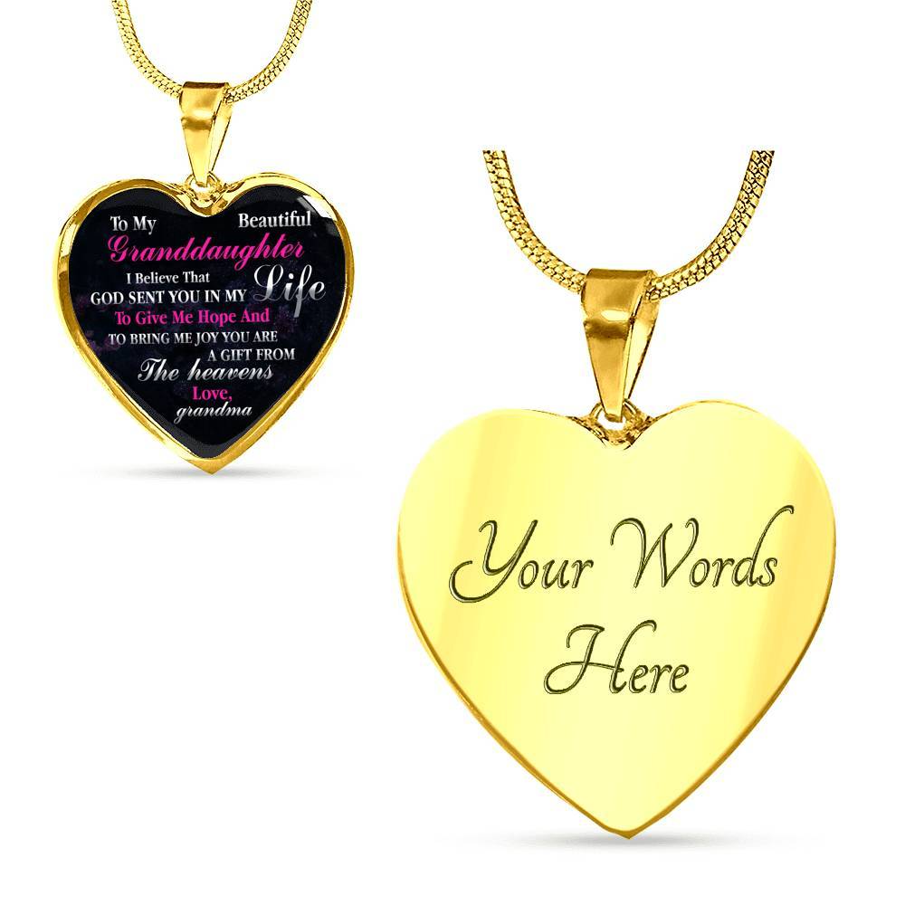 To My Beautiful Granddaughter I Believe That God Sent You In My Life Heart Pendant Necklace - Heart Luxury Necklace (Gold Plated)