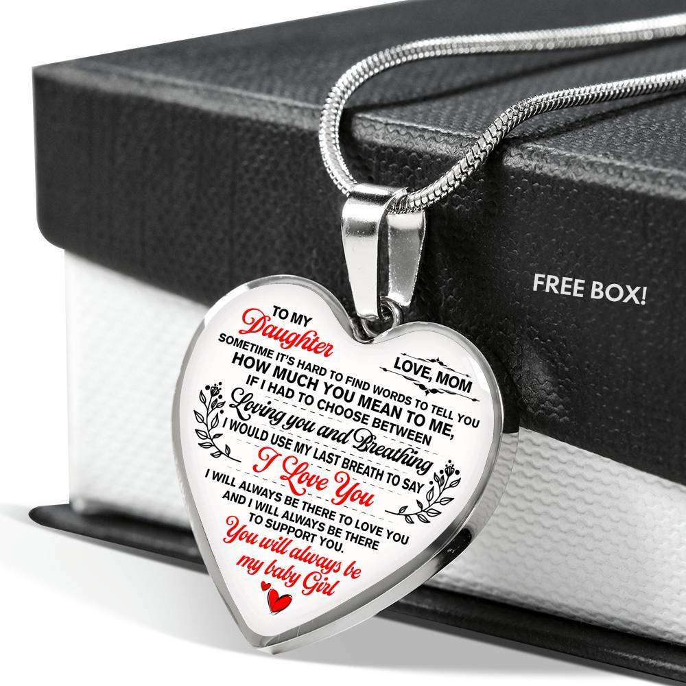Mom To My Daughter Sometimes Its Hard To Find Words To Tell You How Much You Mean To Me Heart Pendant Necklace - Heart Luxury Necklace (Silver) Mom To My Daughter Sometimes Its Hard To Find Words To Tell You How Much You Mean To Me Heart Pendant Necklace - Heart Luxury Necklace (Silver)