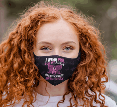 Alternative view of Breast Cancer Awareness Pink Ribbon I Wear Pink for My Auntie Washable Reusable Custom - Printed Face Mask
