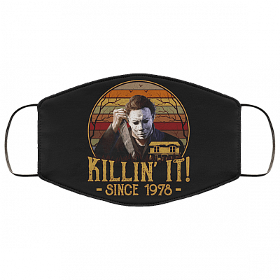 Killin' It Since 1978 Washable Reusable Custom Printed Cloth Face Mask Cover - Halloween Michael Myers Face Mask, Black, Cloth Face Cover – Medium/Large