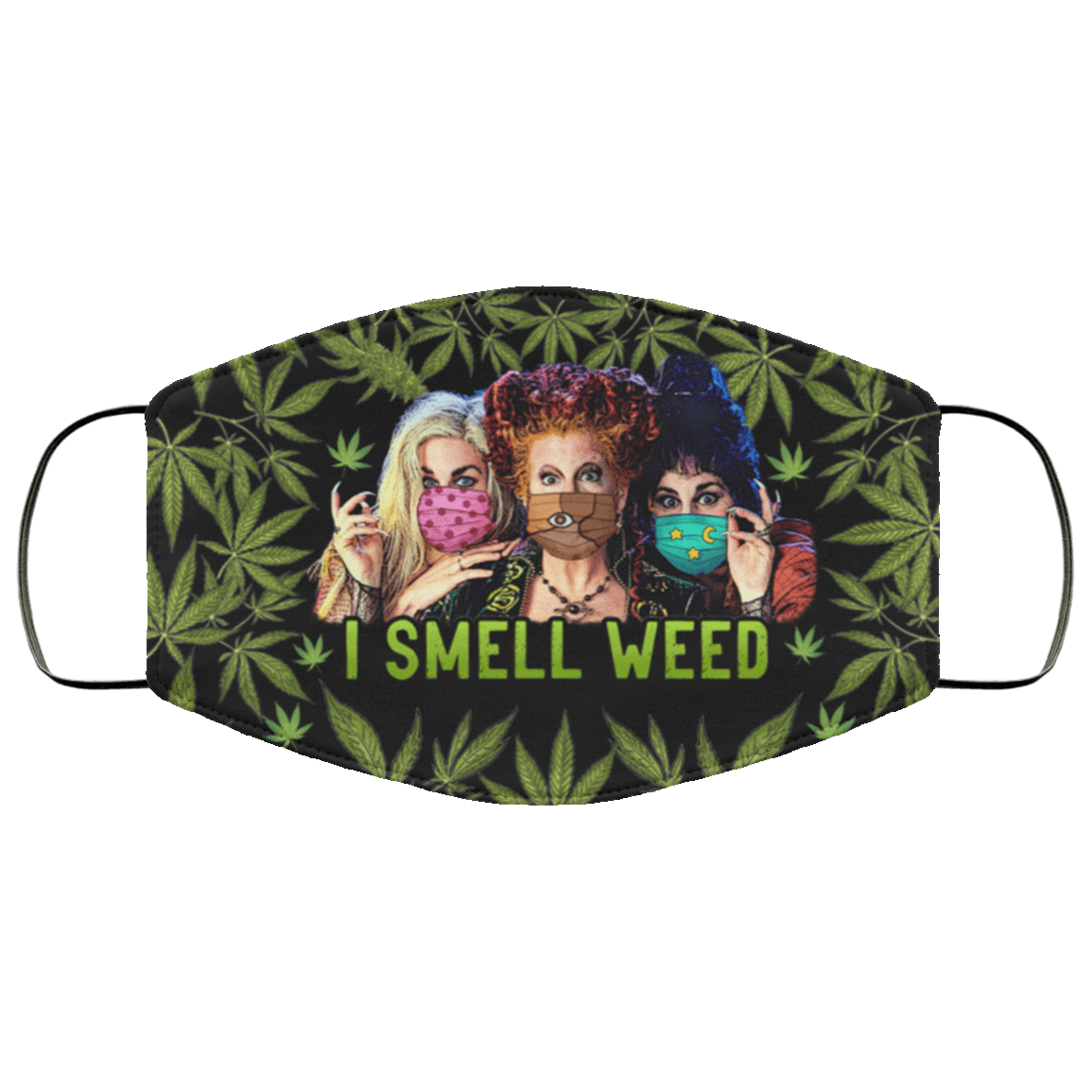 I Smell Weed Three Witches Hocus Pocus Funny Halloween Washable Reusable Custom - Printed Cloth Face Mask Cover, Black, Cloth Face Cover – Medium/Large