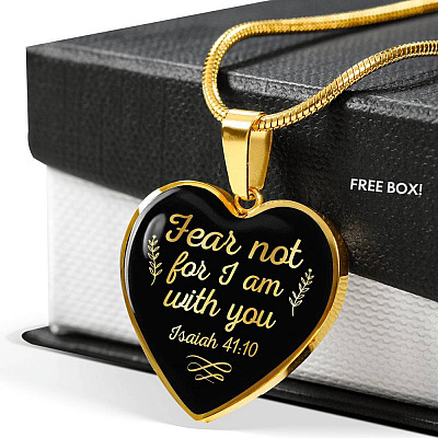 Fear Not For I Am With You Isaiah 41 10 Heart Pendant Necklace - Heart Luxury Necklace (Gold Plated)