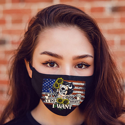 Alternative view of I Do What I Want Skull Women USA Flag Washable Reusable Custom - Printed Cloth Face Mask Cover