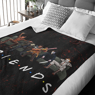 Alternative view of Friends Horror Movie Characters Halloween Horror Movie Watching Fleece Blanket - Premium Sherpa Blanket