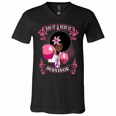 Had It Beat It Survivor Breast Cancer T-Shirt - V-Neck Shirt, Black, V-Neck T-Shirt