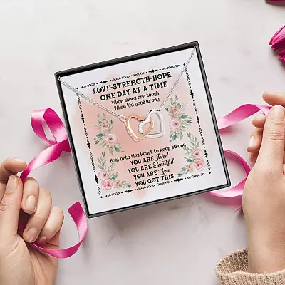 Alternative view of You Got This Mental Health Support Gift Joined Interlocking Hearts Pendant Necklace