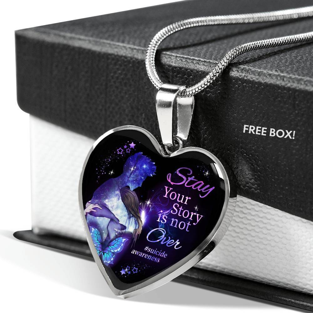 Stay Your Story Is Not Over Memorial Gift Heart Pendant Necklace - Heart Luxury Necklace (Silver)