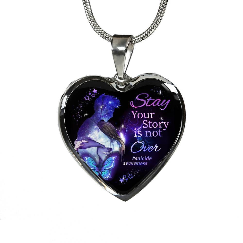 Stay Your Story Is Not Over Memorial Gift Heart Pendant Necklace - Heart Luxury Necklace (Silver)