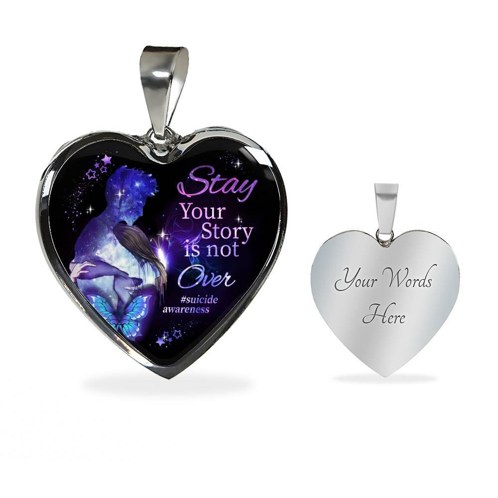 Stay Your Story Is Not Over Memorial Gift Heart Pendant Necklace - Heart Luxury Necklace (Silver)