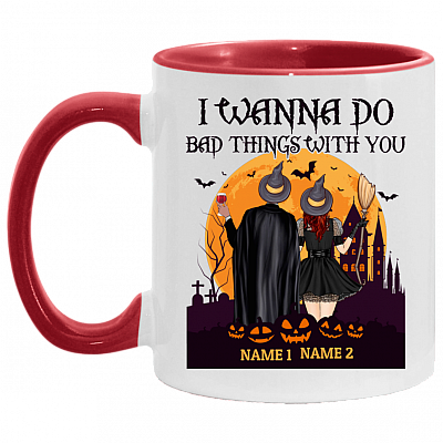 Personalized I Wanna Do Bad Things With You Halloween Couple Accent Mug, White/Red, 11 oz. Accent Mug