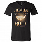 Jesus Is My Savior Golf Is My Therapy T-Shirt - V-Neck Shirt, Black, V-Neck T-Shirt