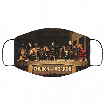 Church Of Horror Face Mask - Horror Movie Washable Reusable Custom Printed Cloth Face Mask Cover, White, Cloth Face Cover – Medium/Large