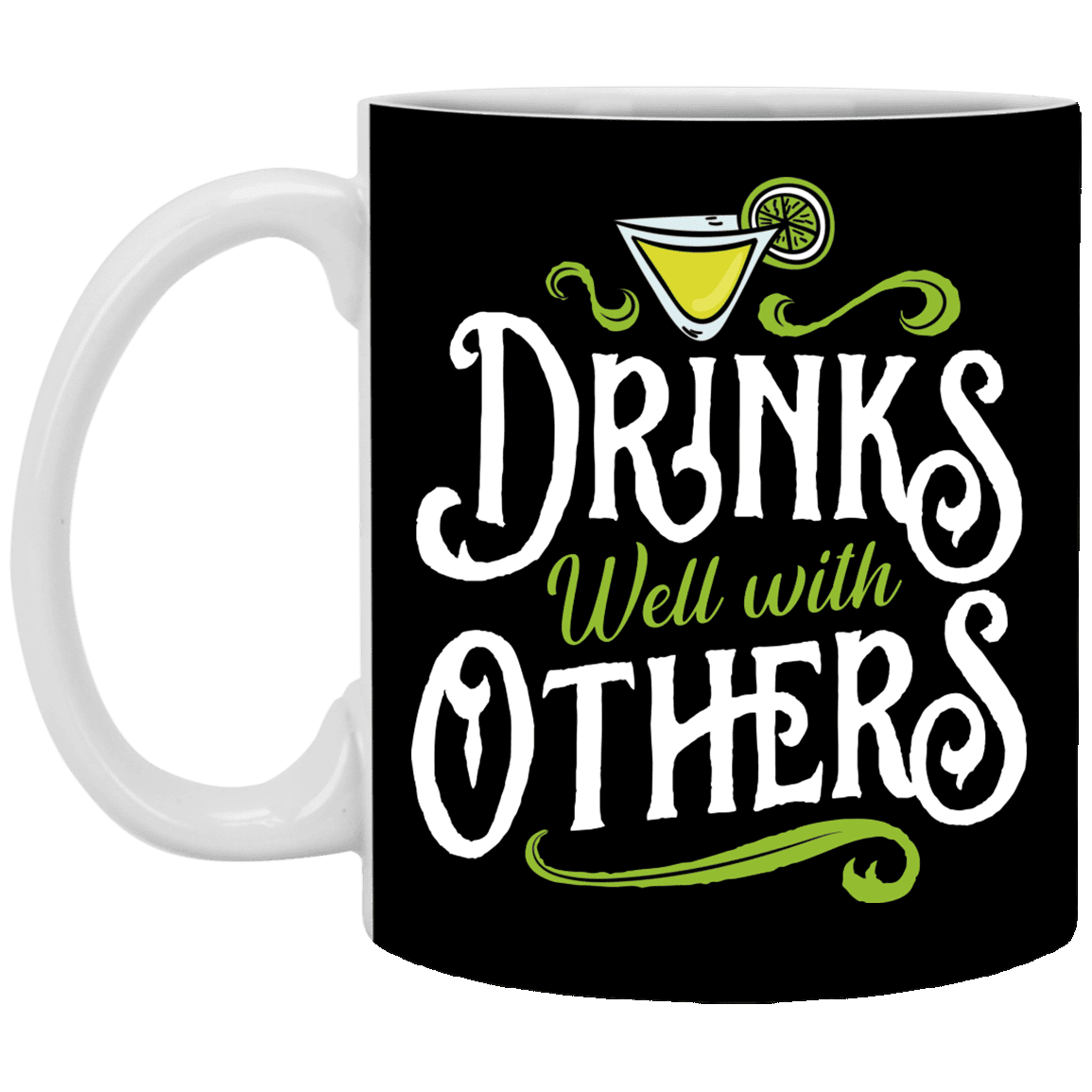 Drinks Well With Others - Ceramic Coffee Mug – Beer Stein – Water Bottle – Color Changing Mug, Black, 11 oz. White Mug