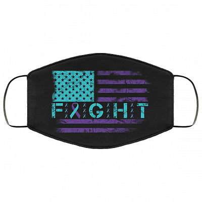 Suicide Prevention Awareness American Flag Fight Ribbon Washable Reusable Custom - Printed Cloth Face Mask Cover, Black, Cloth Face Cover – Medium/Large