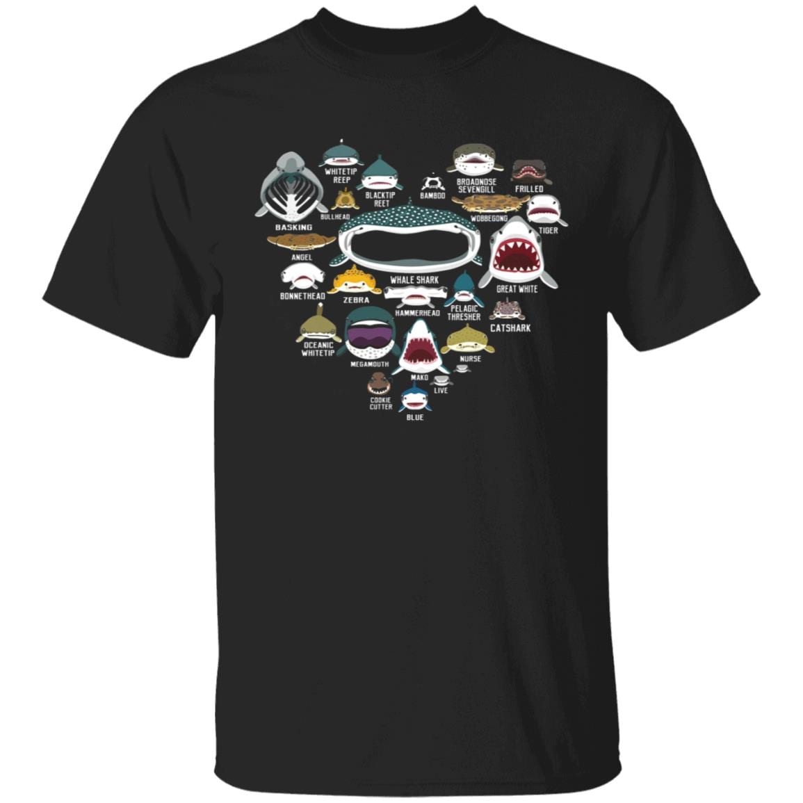 Love Sharks Shirt - Shark T Shirt - Shark Faces Shirt - Funny Sea Animal Shirt, Black, Unisex T-Shirt
