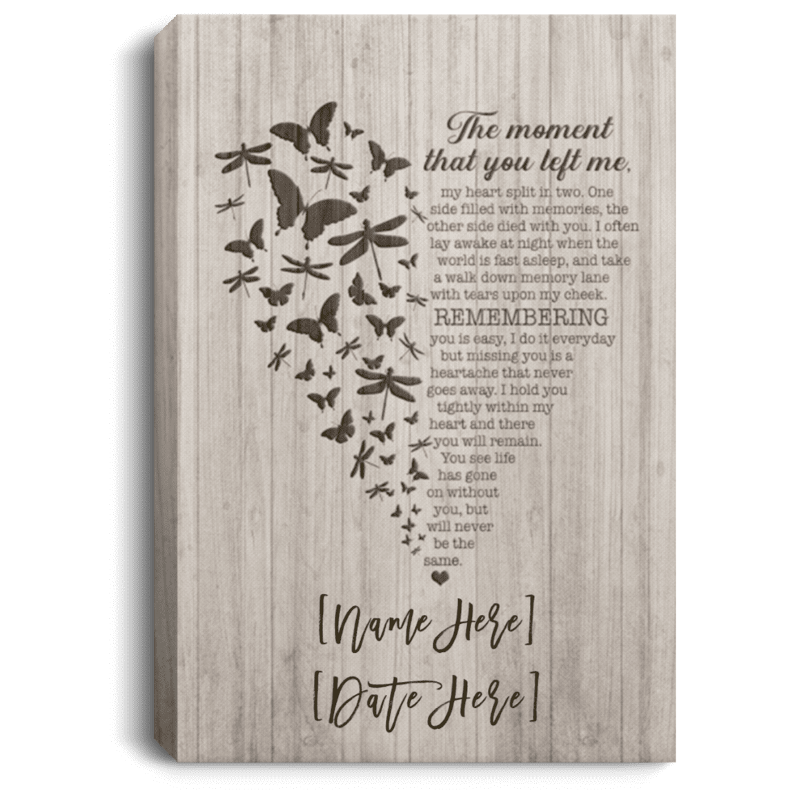 Personalized The Moment That You Left Me My Heart Split In Two Framed Canvas Prints - Unframed Poster, White, 0.75'' Framed Canvas