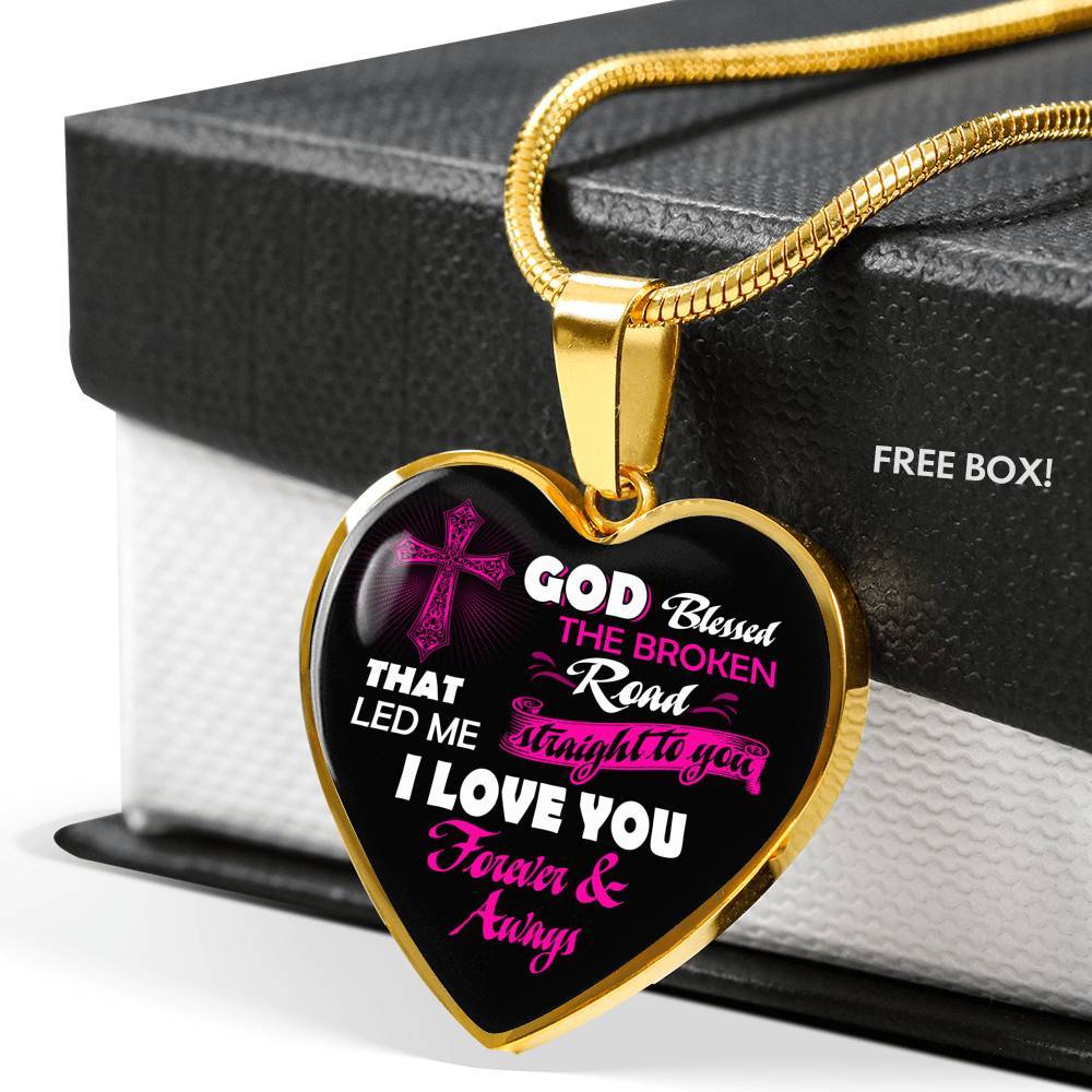 Gifts from Husband to My Wife God Blessed the Broken Road That Led Me Straight to You Heart Pendant Necklace - Heart Luxury Necklace (Gold Plated) Gifts from Husband to My Wife God Blessed the Broken Road That Led Me Straight to You Heart Pendant Necklace - Heart Luxury Necklace (Gold Plated)