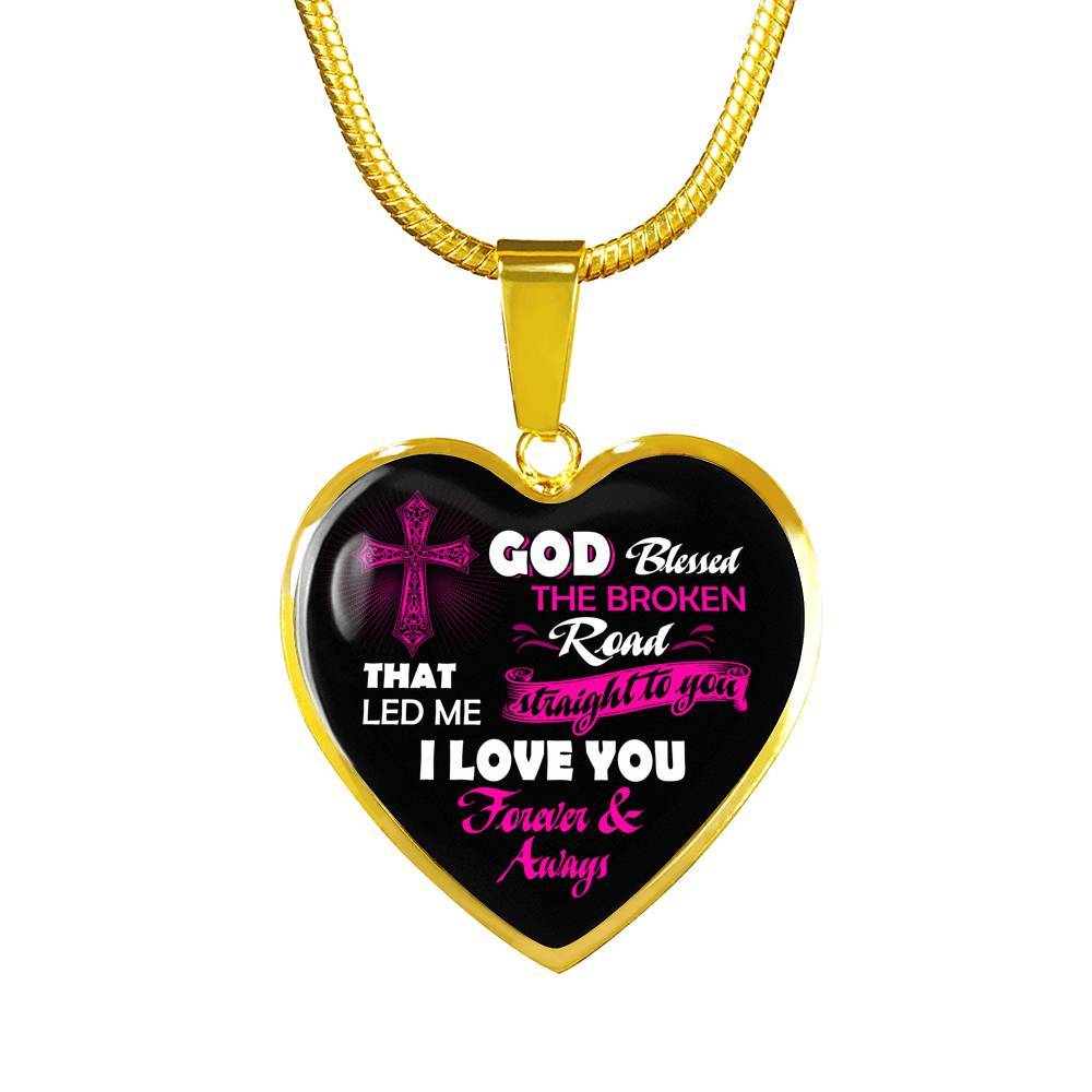 Gifts from Husband to My Wife God Blessed the Broken Road That Led Me Straight to You Heart Pendant Necklace - Heart Luxury Necklace (Gold Plated) Gifts from Husband to My Wife God Blessed the Broken Road That Led Me Straight to You Heart Pendant Necklace - Heart Luxury Necklace (Gold Plated)