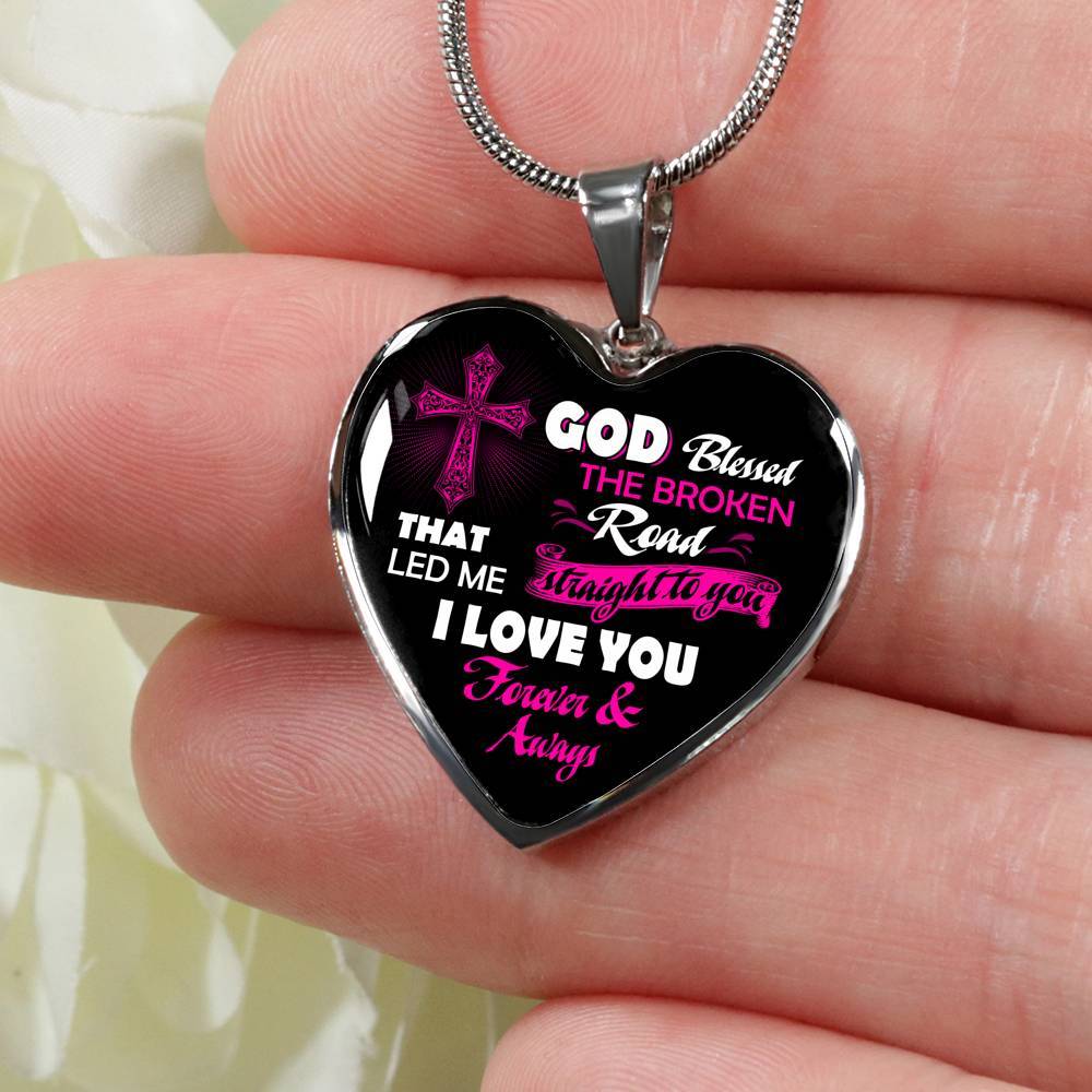 Gifts from Husband to My Wife God Blessed the Broken Road That Led Me Straight to You Heart Pendant Necklace - Heart Luxury Necklace (Silver) Gifts from Husband to My Wife God Blessed the Broken Road That Led Me Straight to You Heart Pendant Necklace - Heart Luxury Necklace (Silver)
