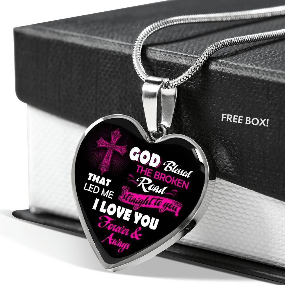 Gifts from Husband to My Wife God Blessed the Broken Road That Led Me Straight to You Heart Pendant Necklace - Heart Luxury Necklace (Silver) Gifts from Husband to My Wife God Blessed the Broken Road That Led Me Straight to You Heart Pendant Necklace - Heart Luxury Necklace (Silver)