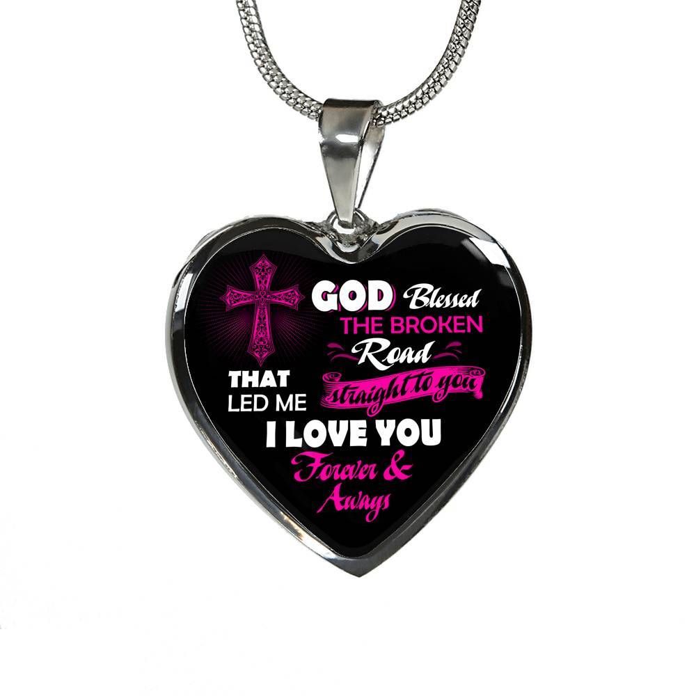 Gifts from Husband to My Wife God Blessed the Broken Road That Led Me Straight to You Heart Pendant Necklace - Heart Luxury Necklace (Silver) Gifts from Husband to My Wife God Blessed the Broken Road That Led Me Straight to You Heart Pendant Necklace - Heart Luxury Necklace (Silver)
