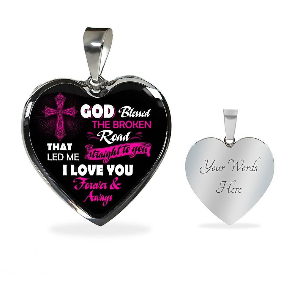 Gifts from Husband to My Wife God Blessed the Broken Road That Led Me Straight to You Heart Pendant Necklace - Heart Luxury Necklace (Silver) Gifts from Husband to My Wife God Blessed the Broken Road That Led Me Straight to You Heart Pendant Necklace - Heart Luxury Necklace (Silver)