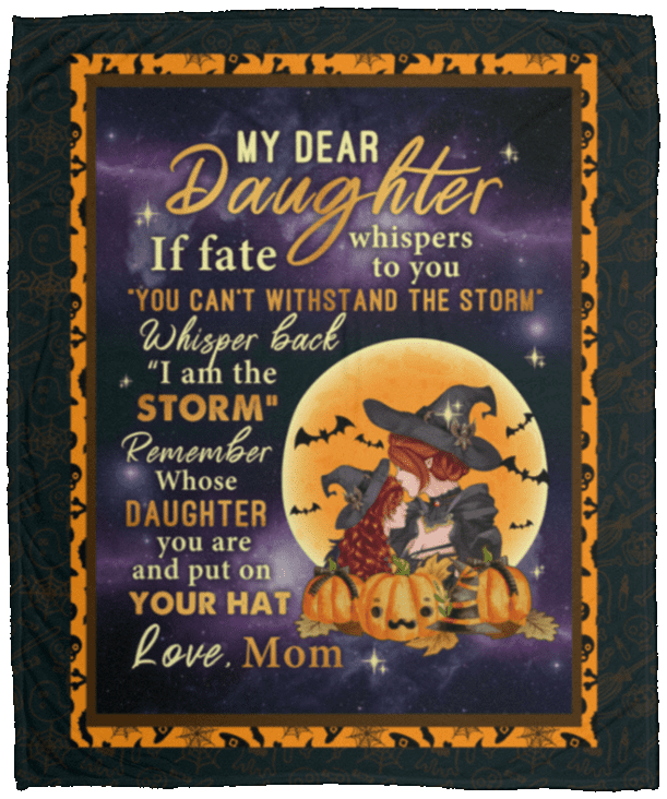 Witch My Dear Daughter Love from Mom Fleece Blanket - Premium Sherpa Blanket, White, Cozy Plush Fleece Blanket - 50x60