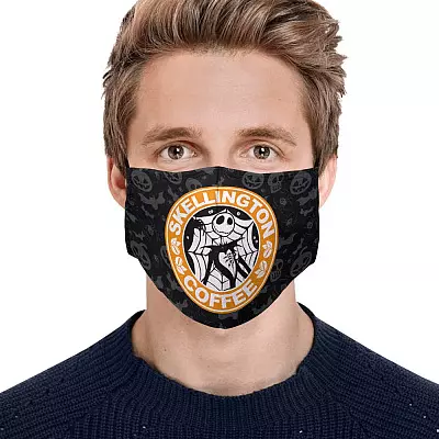 Alternative view of Skellington Coffee Pumpkin King Nightmare Before Christmas Washable Reusable Custom - Printed Cloth Face Mask