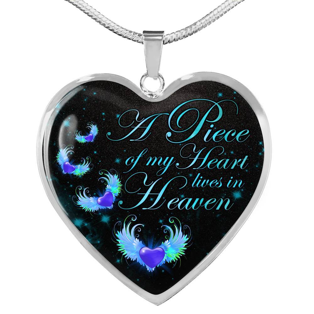 Angel Wings Heart a Piece of My Heart Lives in Heaven Heart Pendant Necklace - Heart Luxury Necklace (Silver)
