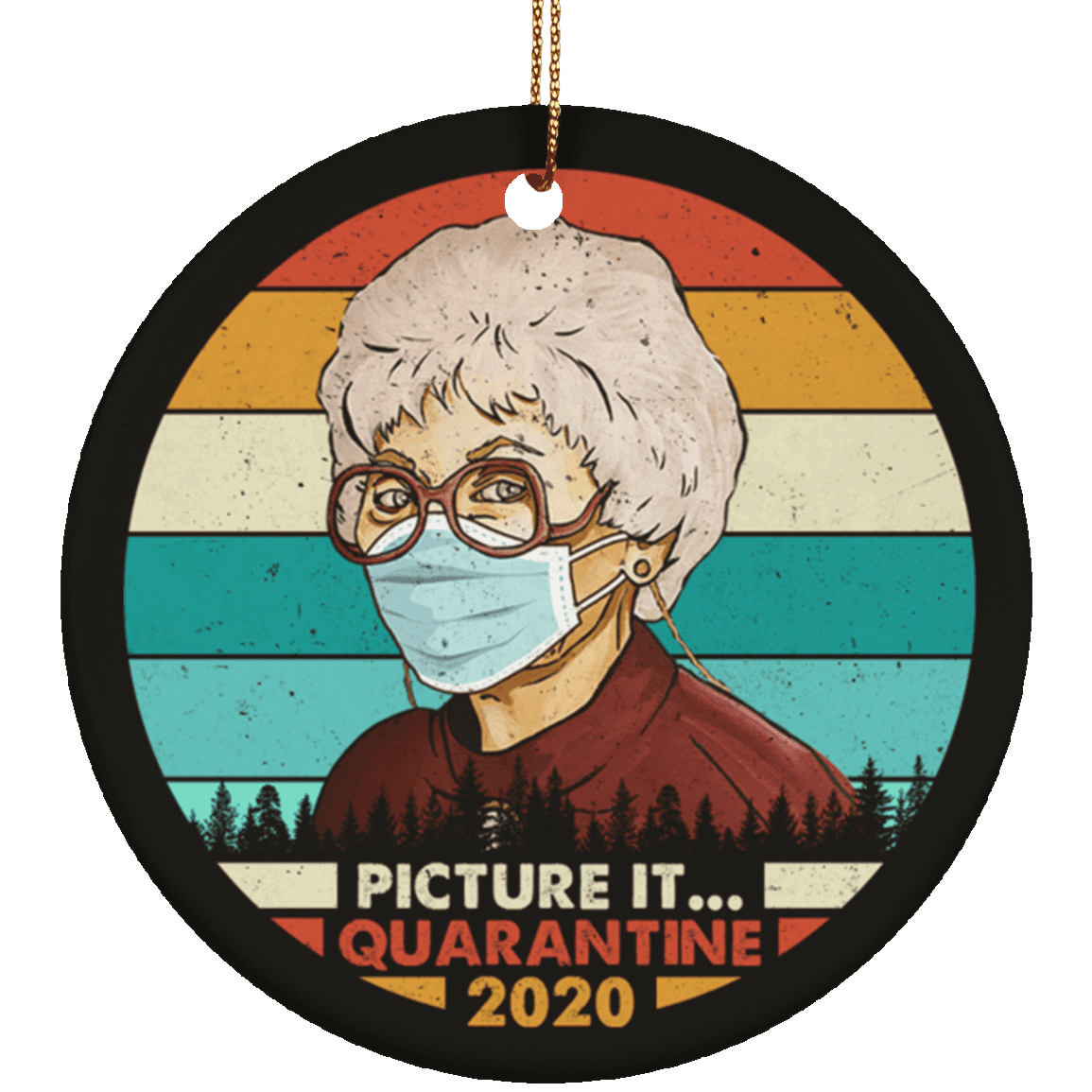 Picture It Quarantine 2020 Decorative Christmas Holiday Ornament - Holiday Flat Circle Porcelain Ceramic Ornament, Black, Ceramic Circle Ornament