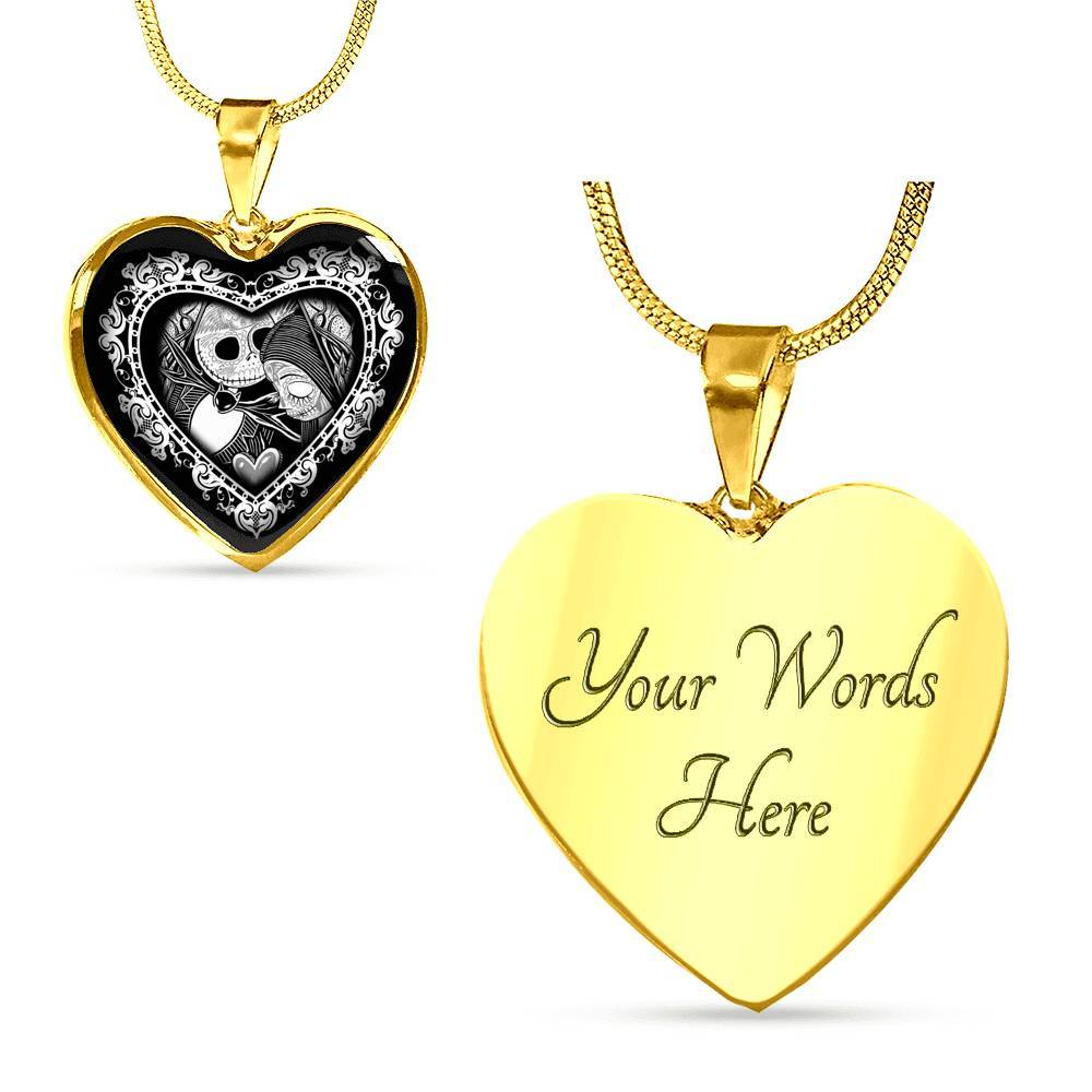 Jack And Sally Heart Pendant Necklace - Skellington Gifts For Couple - Heart Luxury Necklace (Gold Plated)