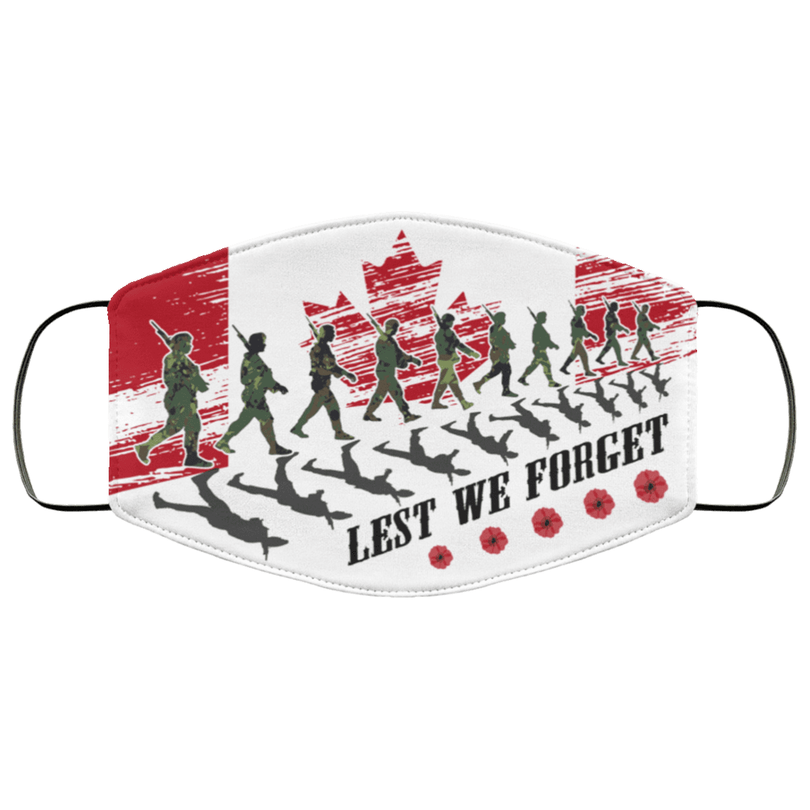 Lest We Forget Washable Reusable Custom - Printed Cloth Face Mask Cover - Canada Flag Veteran Face Mask, White, Cloth Face Cover – Medium/Large