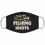 I'm Not Anti Social I'd Just Rather Be Fishing Washable Reusable Custom - Printed Cloth Face Mask Cover, Black, Cloth Face Cover – Medium/Large