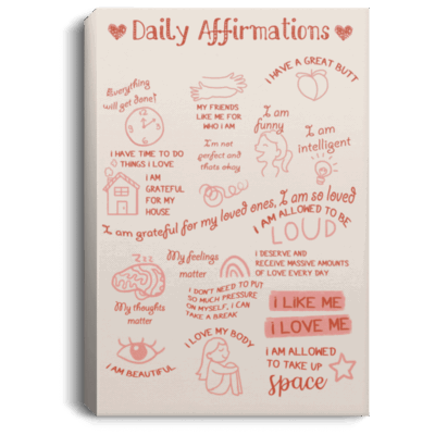 I Am Grateful for My Loved Ones I Am So Love Daily Framed Canvas Prints – Affirmations Teenager Self Love Satin Poster, White, 0.75'' Framed Canvas