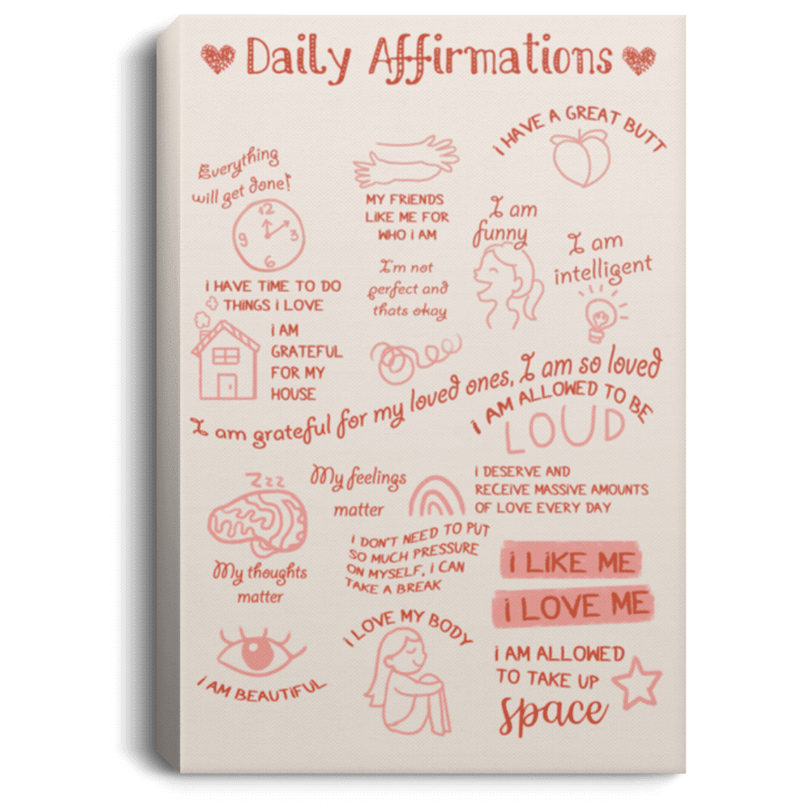 I Am Grateful for My Loved Ones I Am So Love Daily Framed Canvas Prints – Affirmations Teenager Self Love Satin Poster, White, 0.75'' Framed Canvas