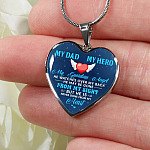 My Dad My Hero My Guardian Angel He Watches Over My Back Heart Pendant Necklace - Heart Luxury Necklace (Silver)