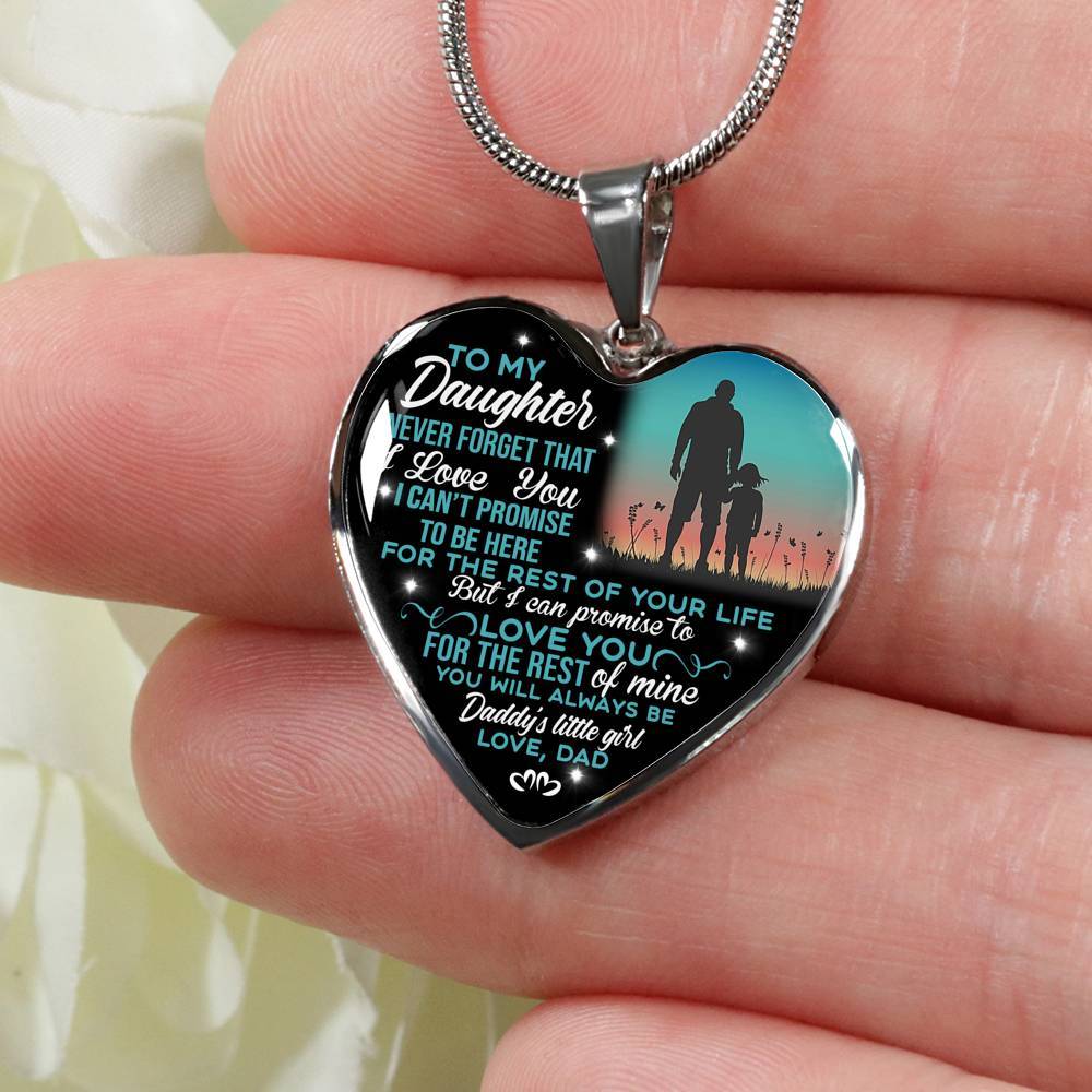 Dad To My Daughter Never Forget That I Love You Heart Pendant Necklace - Heart Luxury Necklace (Silver)