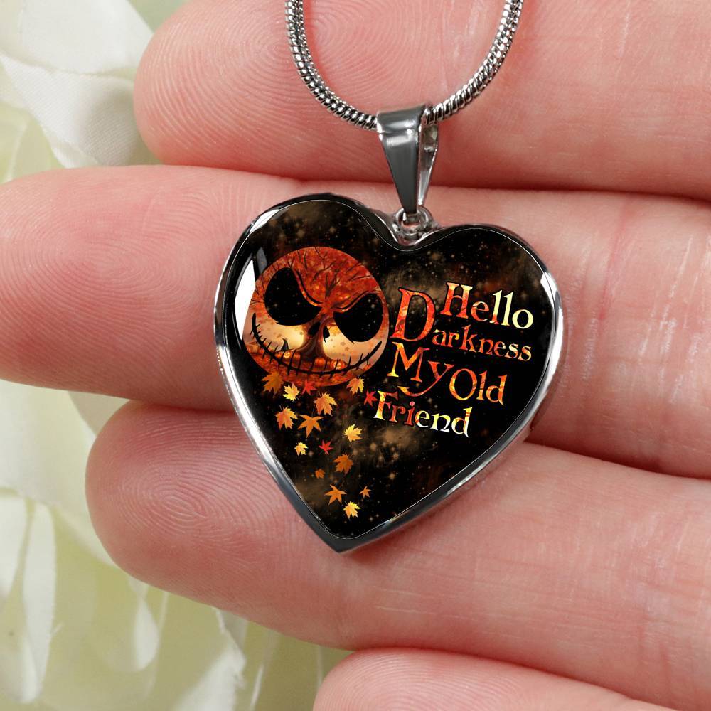 Jack Hello Darkness Night Before Halloween Skellington My Old Friend Pumpkin My Love Heart Pendant Necklace - Heart Luxury Necklace (Silver)