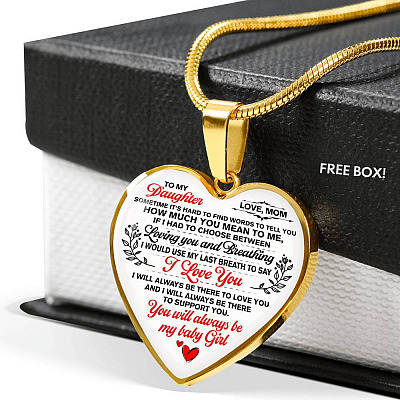 Mom To My Daughter Sometimes Its Hard To Find Words To Tell You How Much You Mean To Me Heart Pendant Necklace - Heart Luxury Necklace (Gold Plated)