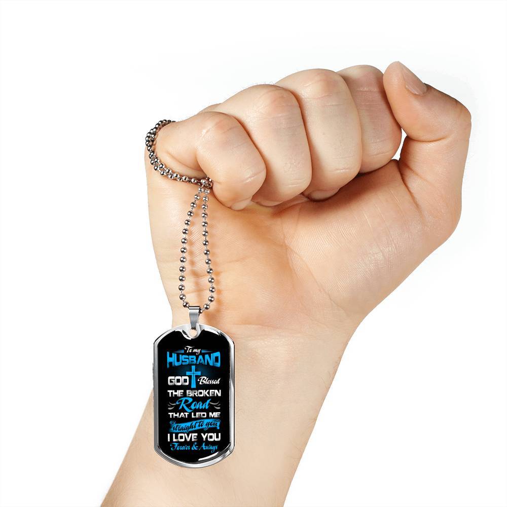 Gift From Wife to My Husband God Blessed the Broken Road That Led Me Straight to You Dog Tag Pendant Necklace - Dog Tag (Silver) Gift From Wife to My Husband God Blessed the Broken Road That Led Me Straight to You Dog Tag Pendant Necklace - Dog Tag (Silver)
