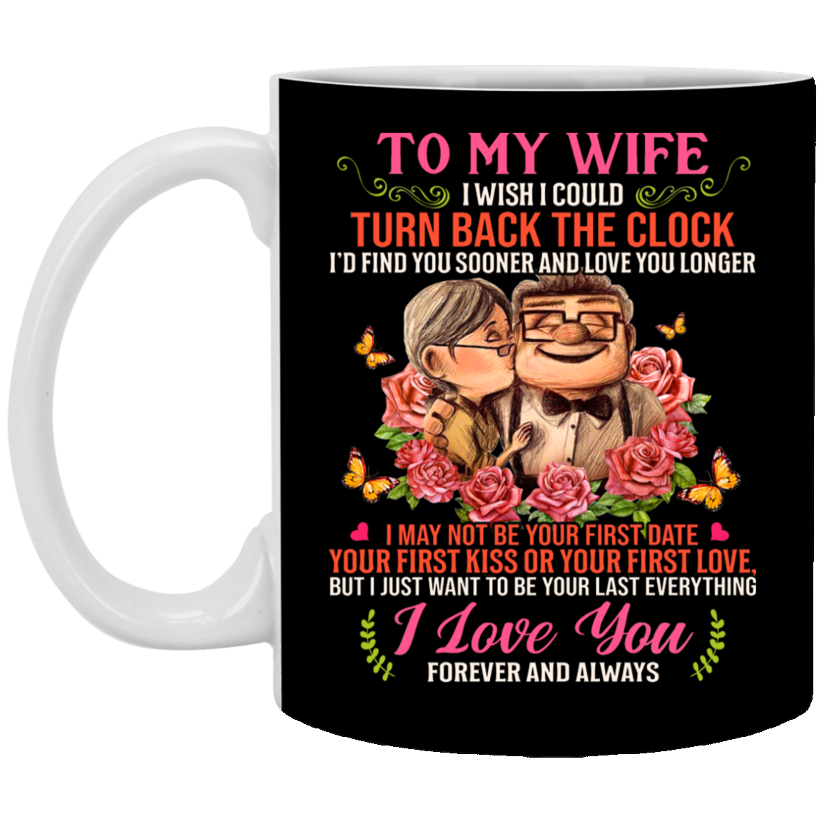 To My Wife I Wish I Could Turn Back The Clock I'd Find You Sooner and Love You Longer Ceramic Coffee Mug, Black, 11 oz. White Mug