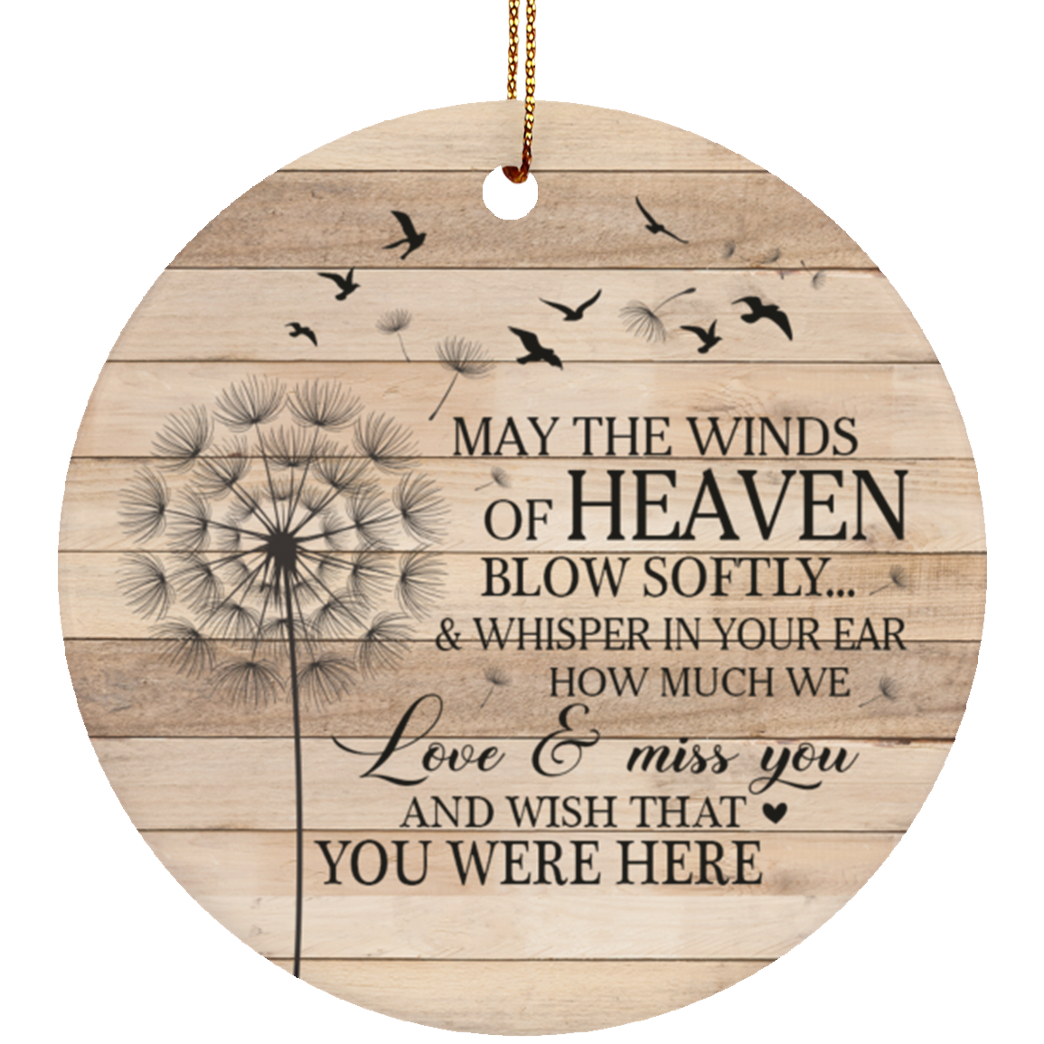 May The Winds Of Heaven Blow Softly Memorial Decorative Flat Circle Porcelain Ceramic Ornament Sympathy Gifts, White, Ceramic Circle Ornament
