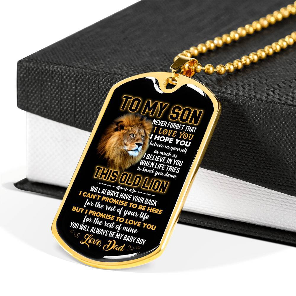 From Dad To My Son Never Forget That I Love You I Hope You Believe I Yourself Dog Tag Pendant Necklace - Dog Tag (Gold Plated)