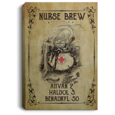 Nurse Brew Vintage Gallery Wrapped Framed Canvas Prints - Unframed Poster - Home Decor Wall Art - Nurse Gifts, White, 0.75'' Framed Canvas