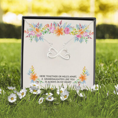 Alternative view of Here Together or Miles Apart a Granddaughter Like You Is Always in My Heart Infinity Heart Pendant Necklace