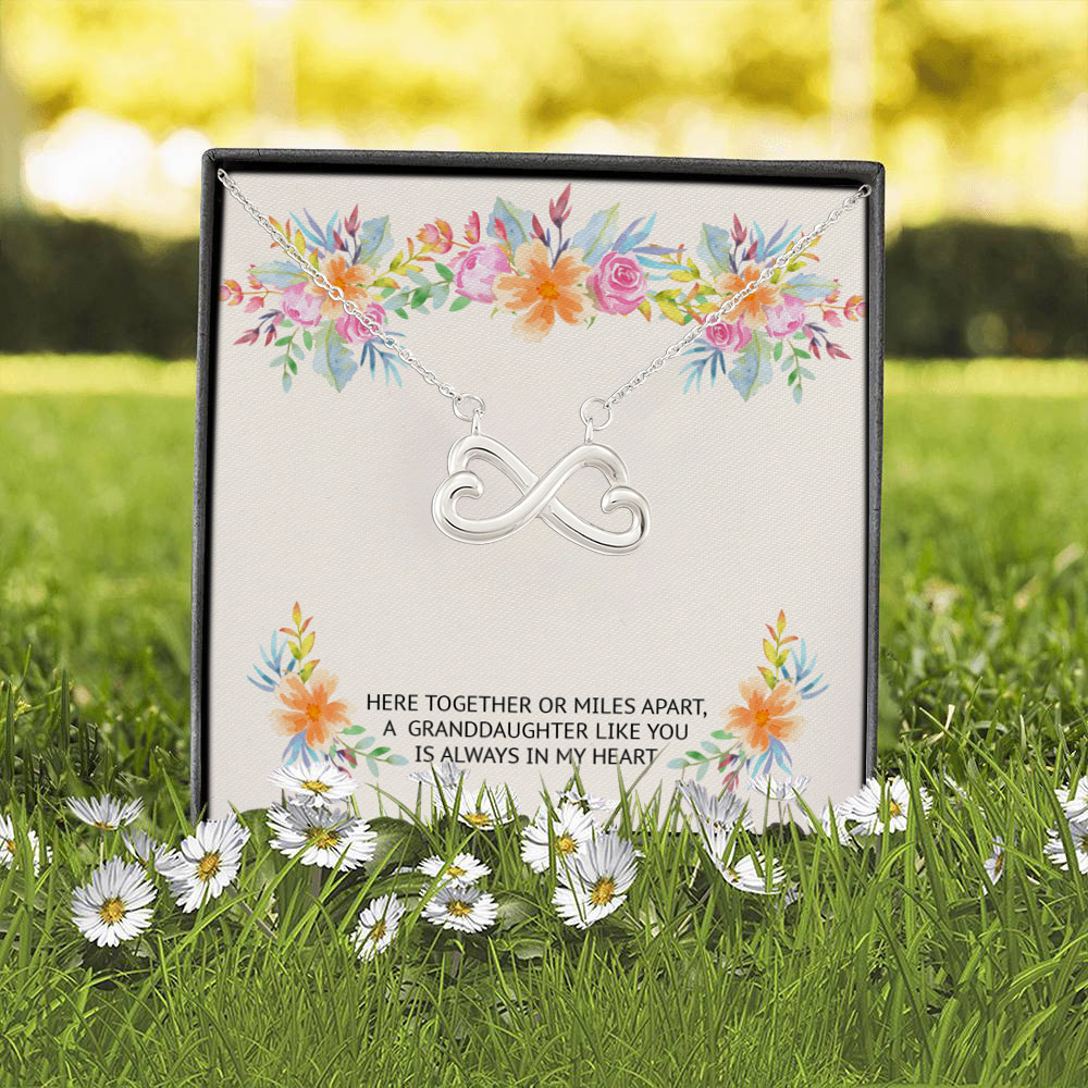 1O.Here Together-custom message card Infinity Heart Necklace (Silver) 2