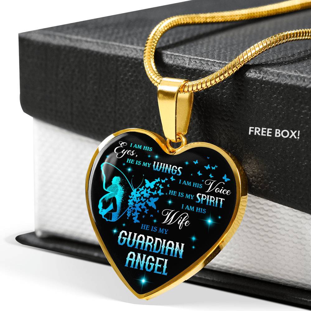 I Am His Eyes He Is My Wings I Am His Wife He Is My Guardian Angel Loss Of Husband Heart Pendant Necklace - Heart Luxury Necklace (Gold Plated) I Am His Eyes He Is My Wings I Am His Wife He Is My Guardian Angel Loss Of Husband Heart Pendant Necklace - Heart Luxury Necklace (Gold Plated)