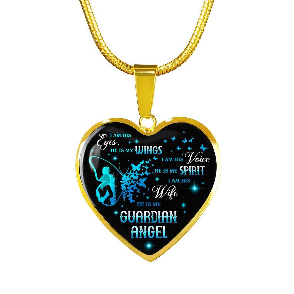 I Am His Eyes He Is My Wings I Am His Wife He Is My Guardian Angel Loss Of Husband Heart Pendant Necklace - Heart Luxury Necklace (Gold Plated) I Am His Eyes He Is My Wings I Am His Wife He Is My Guardian Angel Loss Of Husband Heart Pendant Necklace - Heart Luxury Necklace (Gold Plated)