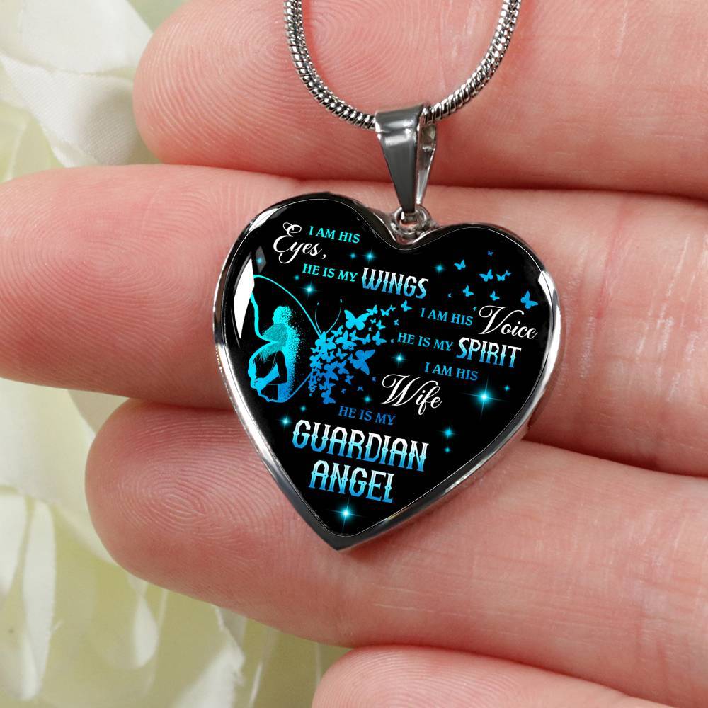 I Am His Eyes He Is My Wings I Am His Wife He Is My Guardian Angel Loss Of Husband Heart Pendant Necklace - Heart Luxury Necklace (Silver) I Am His Eyes He Is My Wings I Am His Wife He Is My Guardian Angel Loss Of Husband Heart Pendant Necklace - Heart Luxury Necklace (Silver)